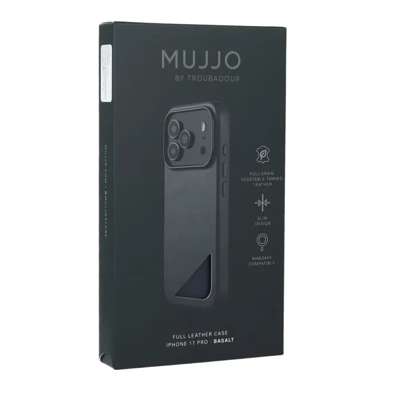 Mujjo Full Leather Case MagSafe puzdro pre iPhone 17 Pro sivá
