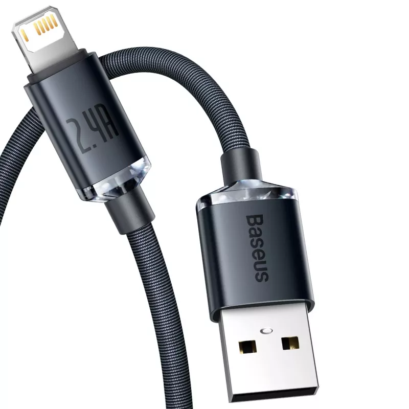 Baseus Crystal Shine kábel USB na Lightning, 2,4 A, 1,2 m (čierny)