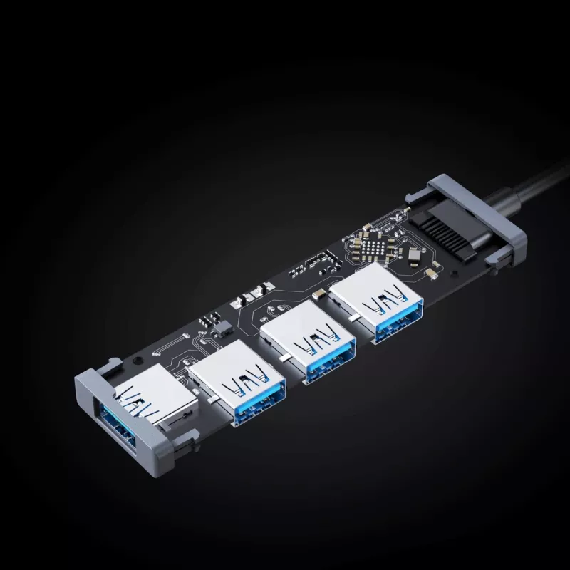 USB hub Aukey CB-H36 — 4-port USB 3.2 Gen 1 Type-A, host USB 2.0, 5000 Mbit/s, hliník strieborný