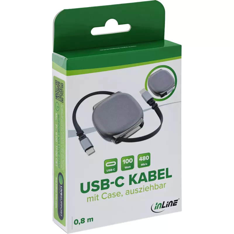 USB-C kábel InLine 35850, 100W Power Delivery, 0,80 m, čierno-sivý