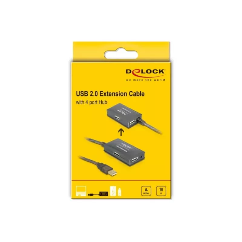 DeLock USB2.0 predlžovací kábel 10m aktívny so 4-portovým hubom - hub - 4 x USB2.0 (82748)