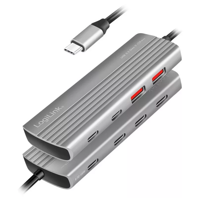 LogiLink USB 3.2 Gen2 hub 7+1-port 2x USB-A 5x USB-C PD 100W hliník