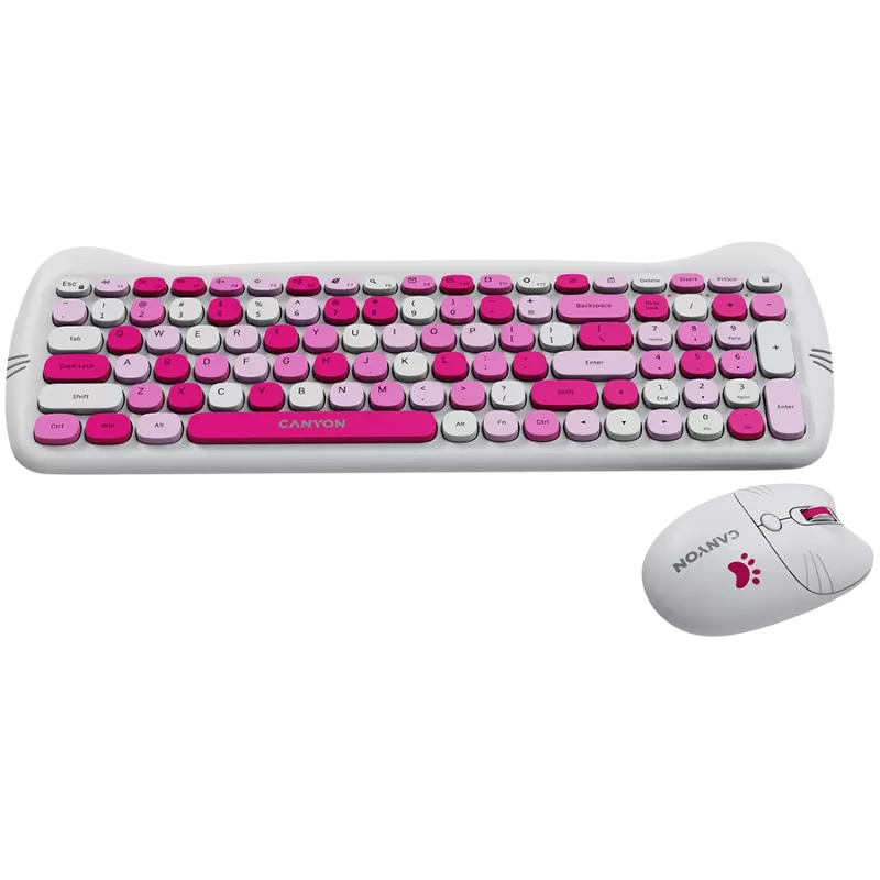 Bezdrôtová súprava klávesnice a myši CANYON HSET-W6 Pink Kitty Edition