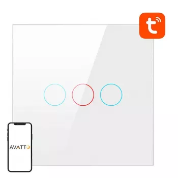 Inteligentný vypínač svetla Avatto TS02-EU-W3 WiFi 3-cestný — nástenný WLAN vypínač pre viacnásobné ovládanie
