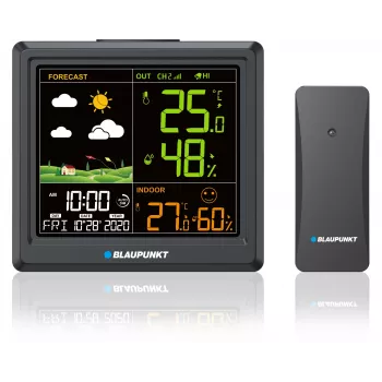Meteostanica BLAUPUNKT WS25BK — monitor vnútornej/vonkajšej teploty a vlhkosti, čierny, 1 senzor, LCD displej