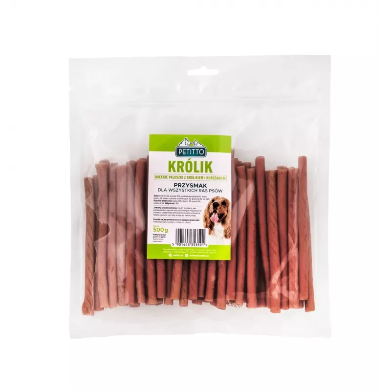 PETITTO Mäkké králičie prstíky maškrta pre psov, 500 g