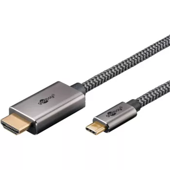 USB pletený adaptérový kábel, USB-C konektor samec > HDMI konektor samec, 4K / 60 Hz (čierna/strieborná, 2 metre)