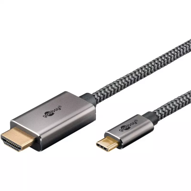 USB pletený adaptérový kábel, USB-C konektor samec > HDMI konektor samec, 4K / 60 Hz (čierna/strieborná, 2 metre)