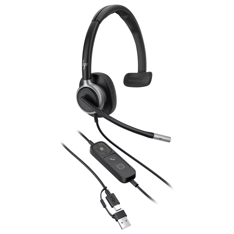 Monaurálny USB káblový headset Poly Mission 615 — hmotnosť 117,5 g