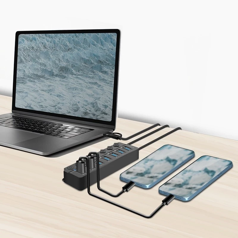 USB 3.2 Gen 1 hub, 7 portov s vypínačom, čierny