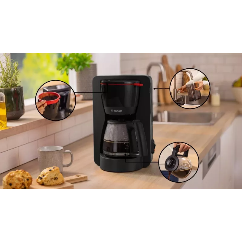 Filtrový kávovar Bosch TKA2M113, 1,25 l nádrž na vodu, 15 šálok, čierny