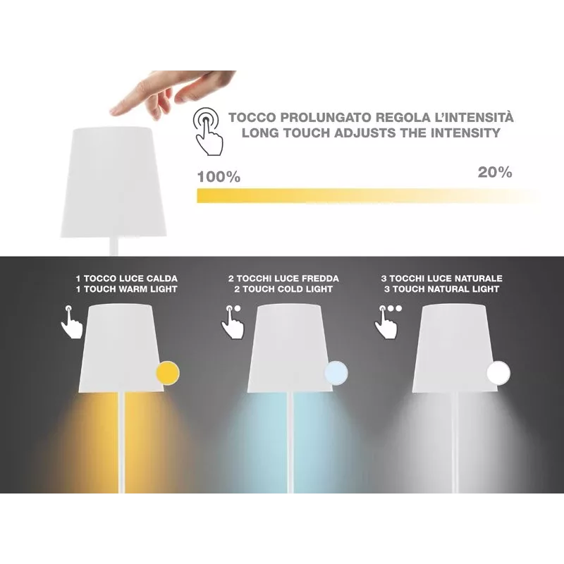 Beper P201UTP404 nabíjateľná LED stojaca lampa, nastaviteľná výška, 2,5 W, stmievateľná, kovová, biela