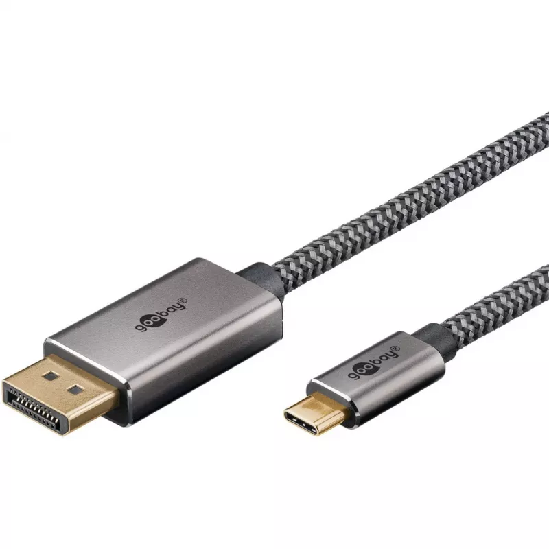 USB adaptérový kábel, USB-C konektor samec > DisplayPort konektor samec, 4K 60 Hz (čierna/strieborná, 2 metre, pletený kábel)