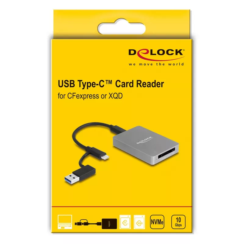 DeLOCK USB Type-C čítačka kariet CFexpress XQD hliníková sivá 10000 Mbit/s