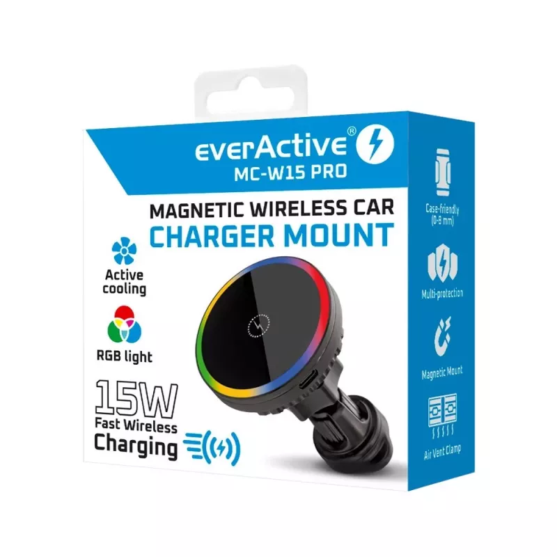 Držiak do auta nabíjačka everActive MC-W15 PRO 15W — bezdrôtové nabíjanie držiak do auta