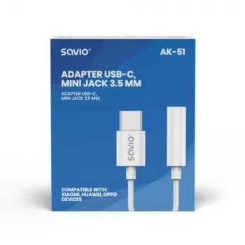 USB Type 3.1 C (M) – Jack 3.5mm (F) audio adaptér biela SAVIO AK-51