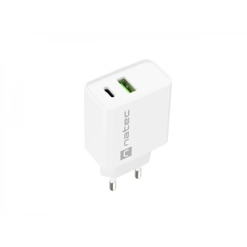 Sieťová rýchlonabíjačka NATEC RIBERA 12V 20W USB-C PD 3.0 + USB-A Samsung AFC biela