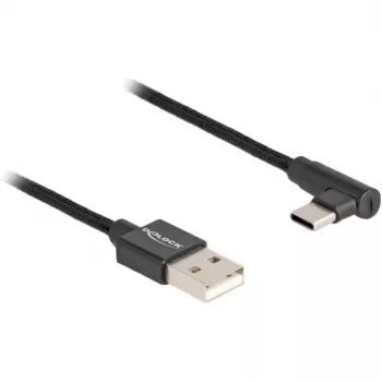 DeLOCK USB 2.0 kábel Type-A konektor samec na USB Type-C konektor samec zahnutý 2 m čierny
