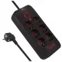 Predlžovacia zásuvka MACLEAN MCE389 B — 6 zásuviek, 4×USB-A + 1×USB-C, 110–240V, 2,1A, 2500W, 1,5 m kábel, čierna