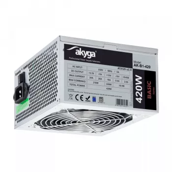 Akyga Basic AK-B1-420 ATX napájací zdroj 420 W, 120-mm ventilátor, pasívne PFC, sivý