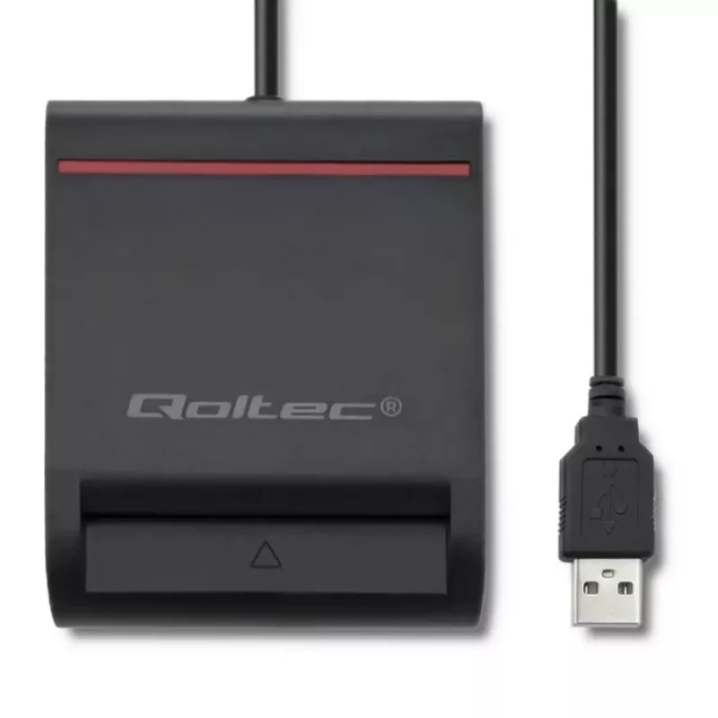 Čítačka ID kariet QOLTEC Smart-Chip-ID čítačka kariet — USB, čierna, 84,5×65×16 mm, 63 g