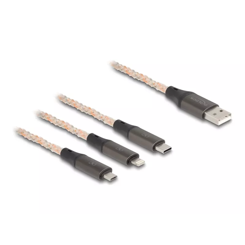 DeLOCK USB kábel 1,2 m USB 2.0 USB A USB C/Micro-USB B/Lightning transparentný