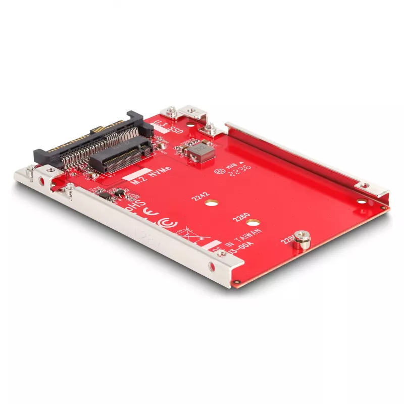 DeLOCK 2,5-palcový konvertor U.3 SFF-8639 na M.2 NVMe Key M 7 mm červený