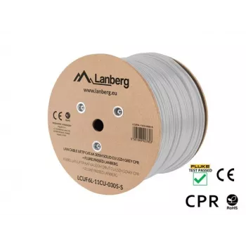 Sieťový kábel LANBERG LCUF6L-11CU-0305-S U/FTP Cat6a na bubne, 305 m, 23 AWG, 500 MHz, sivý