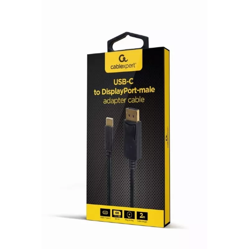 USB grafický adaptér Gembird A-CM-DPM-01 s USB-C, podporuje až 3840×2160, USB 2.0 / 3.2 Gen 2, čierny, 2 m kábel
