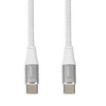 Kábel USB-C na USB-C IBOX IKUTC1W 1 m, USB 2.0, 3 A, biela, textilný oplet
