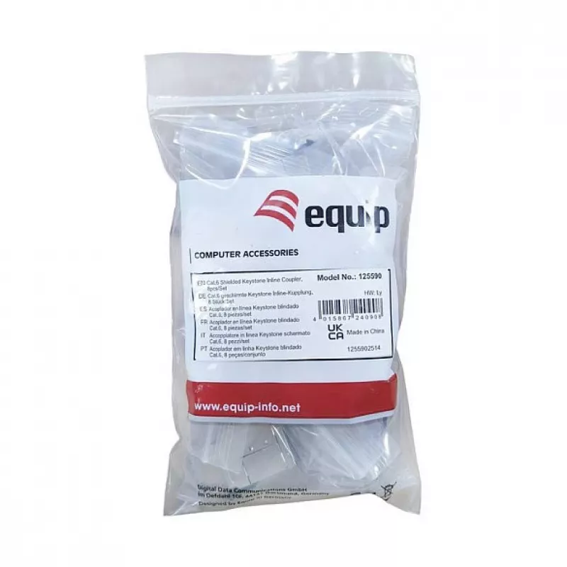 Chránená Cat6 Keystone inline spojka sada 8 ks, EQUIP — ploché prevedenie, RJ-45, 17×35,5×24,4 mm, strieborná