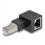 DeLOCK RJ45 konektor samec na RJ45 konektor samica adaptér Cat.6A 90° doľava zahnutý čierny