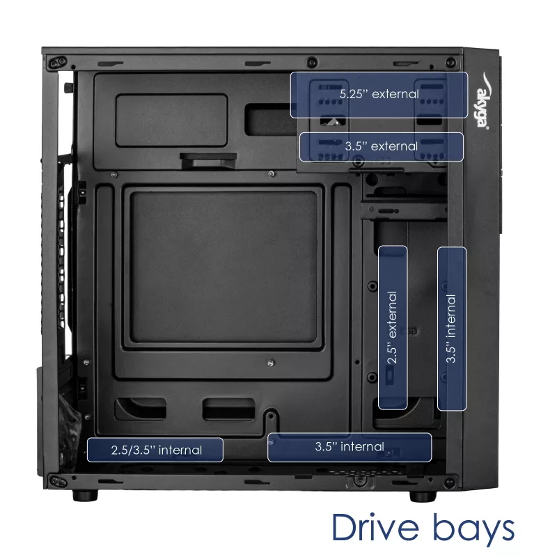 Akyga AK19BK Micro-Tower PC skriňa, Micro-ATX / Mini-ITX, USB-C + USB 3.0 + 2x USB 2.0, bez napájacieho zdroja, čierna