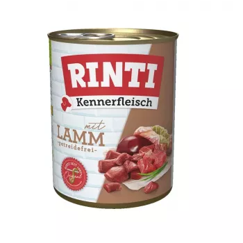 Mokré krmivo pre psov RINTI Lamb Adult 800 g — kompletné krmivo, 77 % vlhkosti, 11 % bielkovín, bez obilnín a sóje