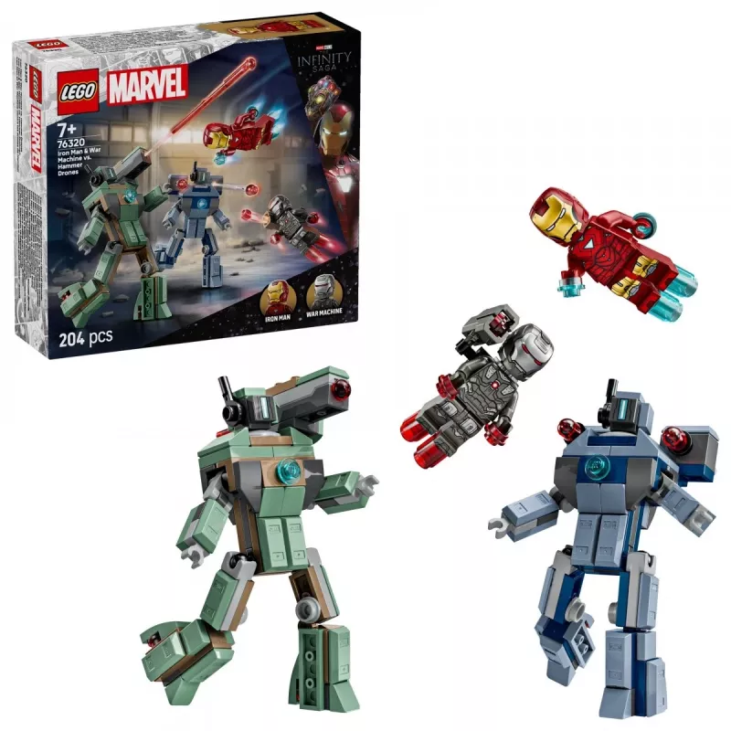 Konštrukčná hračka LEGO Marvel Super Heroes Iron Man War Machine sada 76320, 204 dielov, 2 minifigúrky, výška 100 mm