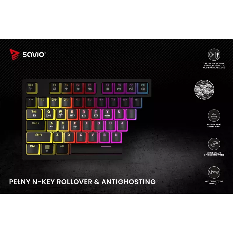Herná klávesnica Savio SAVGK-PHENIX RED PUDDING mechanická RGB Wireless
