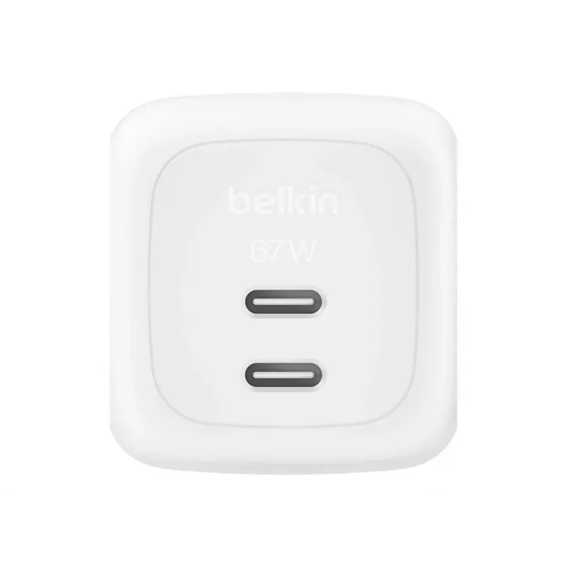 Interiérová AC rýchlonabíjačka Belkin WCH020KQ2MWH-B6 – 2x USB-C, 2 m integrovaný kábel, biela