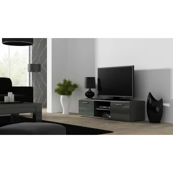 TV stojan cama meble SOHO 140 — 1400×430×370 mm, sivá vrchná doska (drevotrieska), sivý rám