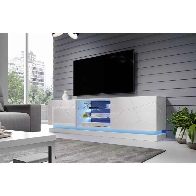 Cama TV skrinka QIU 200 MDF biela lesklá/biela lesklá