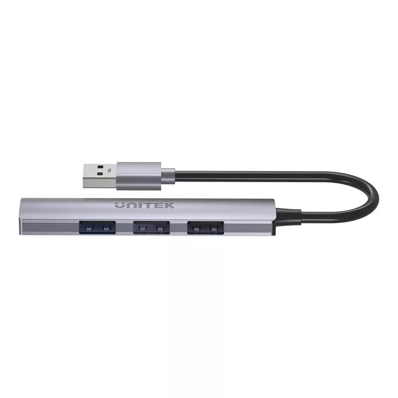 Unitek H1208A USB-A rozbočovač, 4 porty (1x USB-A 5 Gbps, 3x USB-A 2.0), hliník, strieborný