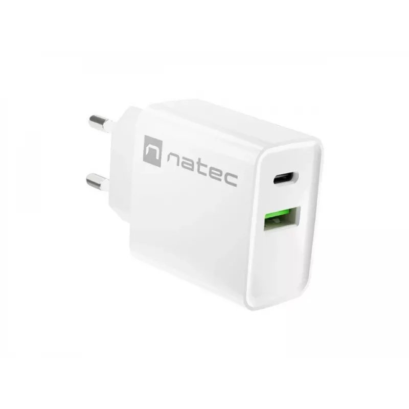 Sieťová rýchlonabíjačka NATEC RIBERA 12V 20W USB-C PD 3.0 + USB-A Samsung AFC biela