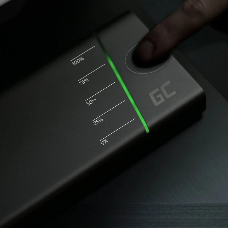 Prenosná powerbanka Green Cell PowerPlay Ultra 26800 mAh, 128W výstup, Quick Charge 3.0, 2x USB‑C, 2x USB‑A, grafit