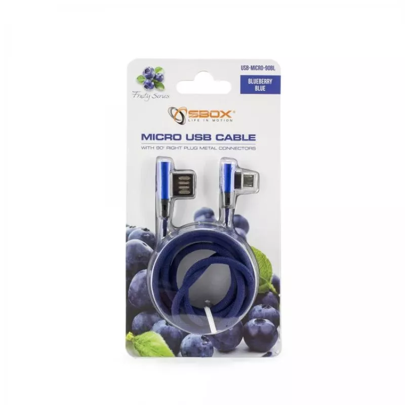 Sbox USB->Micro USB 90 M/M 1.5m USB-MICRO-90BL blueberry modrá