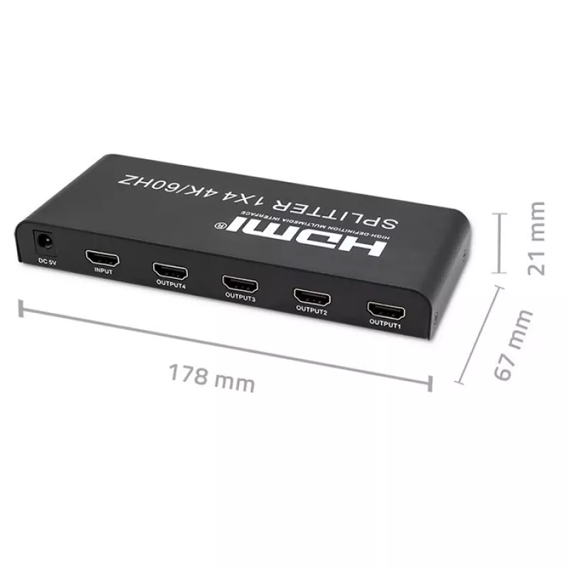 Qoltec 51799 Aktívny HDMI splitter 4 x HDMI 4K x 2K | 6 Gb/s | 60 Hz