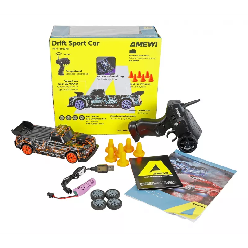 Amewi 21128 Drift Sport Car Mini-Breaker 4WD 1:24 RTR, oranžový, 6+