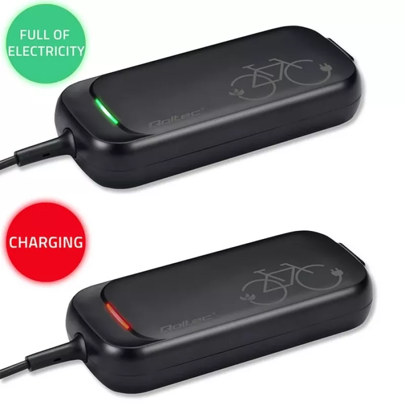 Nabíjačka na e-bike QOLTEC 50332 — výstup 36V/42V, 2A, konektor 5,5×2,1 mm