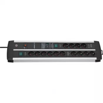 Premium-Protect-Line predlžovacia zásuvka 14-násobná Duo (čierna/strieborná, 3 metre, 120.000A ochrana proti prepätiu, 2x USB)