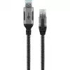 Ethernetový kábel USB-A 3.2 Gen1 konektor samec > RJ-45 konektor samec, LAN adaptér čierny/strieborný, 3 metre, pletený textilný plášť