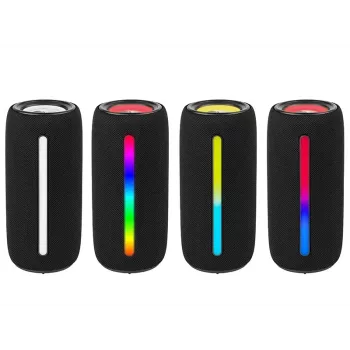 Prenosný stereo reproduktor TRACER Stripe čierny — 10 W RMS, Bluetooth/káblový, USB-A & USB-C, MicroSD, integrovaná batéria (až 5 h)