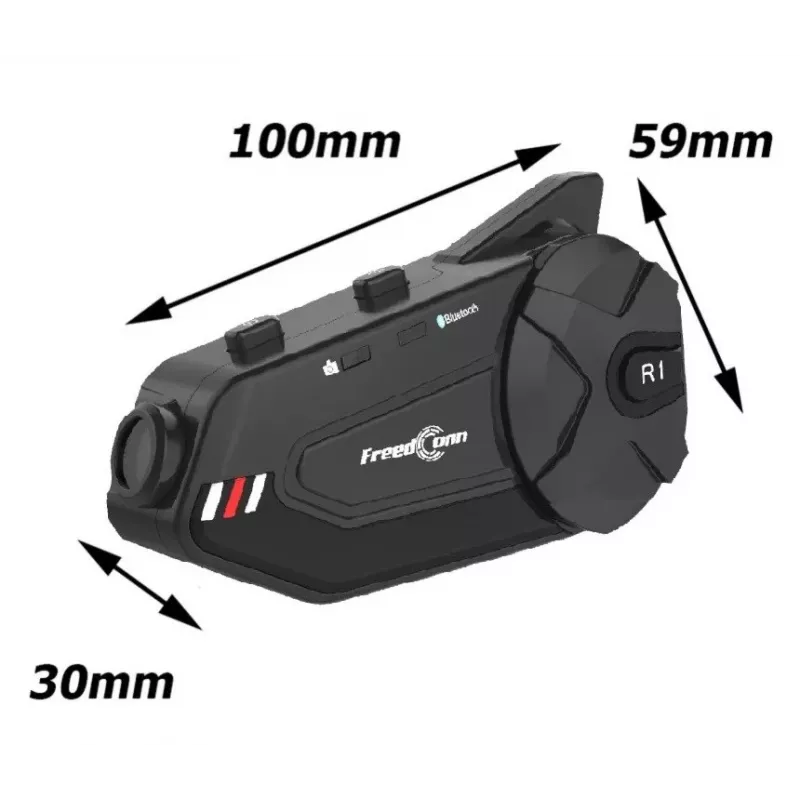 Headset FreedConn R1 PLUS E motocyklová Bluetooth interkom, Bluetooth 5.0+EDR, dosah 1000 m, IP65, FM, 1080p video, 30 h hovoru